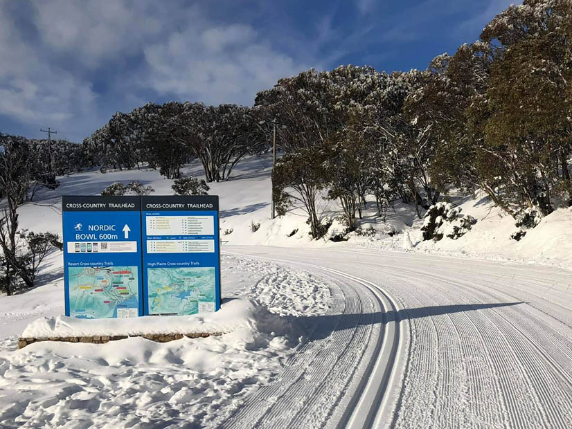 Falls Creek Cross Country Nordic Bowl trail and sign